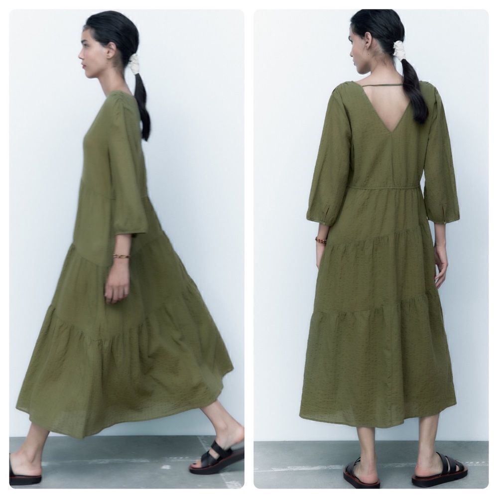 Zara Textured Green Dress Midi New - Picture 6 of 6